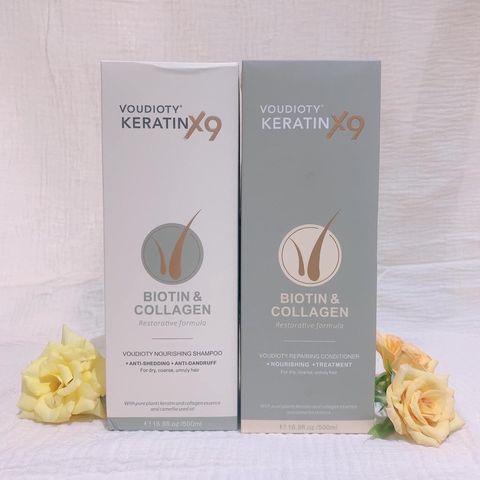 Bộ dầu gội xả Voudioty Keratin X9 Biotin & Collagen - Dưỡng tóc chắc khỏe, bóng mượt, công nghệ phục hồi tóc 9X từ Biotin và Collagen