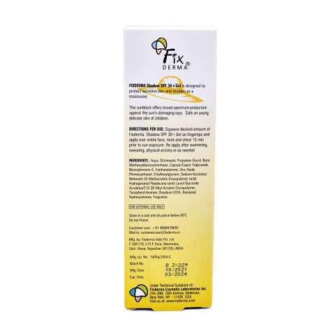 Kem Chống Nắng Fixderma Shadow SPF 30+ Gel - Bảo Vệ Da Nhạy Cảm, Không Nhờn, Dưỡng Ẩm, Phù Hợp Mọi Loại Da