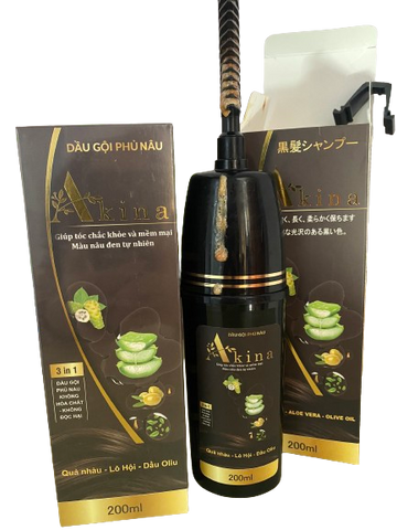 Dầu Gội Phủ Bạc Akina Nhật Bản 200ML - Nhuộm Đen Tóc Tự Nhiên, Kèm Lược Tiện Lợi, Hỗ Trợ Phục Hồi Tóc Hư Tổn