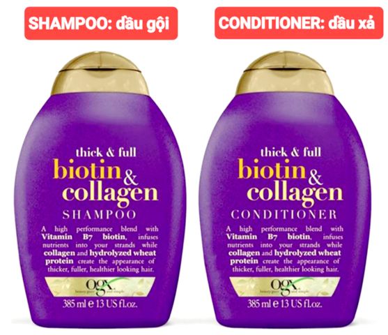 Bộ Dầu Gội - Xả OGX Biotin & Collagen 385ml - Kích Thích Mọc Tóc, Ngăn Rụng Tóc cho Tóc Khoẻ, Dày Mượt, Dưỡng Ẩm Tự Nhiên