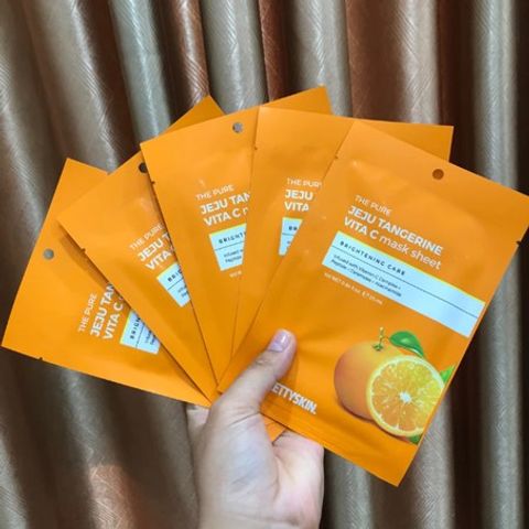 Mặt Nạ Dưỡng Trắng Da Vita C The Pure Jeju Tangerine Prettyskin - Cung Cấp Độ Ẩm, Làm Sáng Và Mềm Da, Hộp 10 Miếng