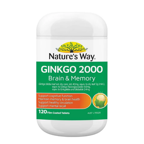 Viên bổ não Nature’s Way Ginkgo Biloba 2000mg - Sản phẩm hỗ trợ trí nhớ, tăng cường tuần hoàn não, 120 viên của Úc