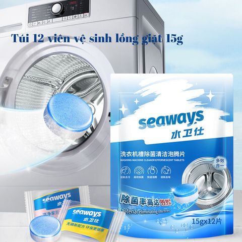 Túi 12 viên vệ sinh lồng giặt công nghệ cao Seaways 15g