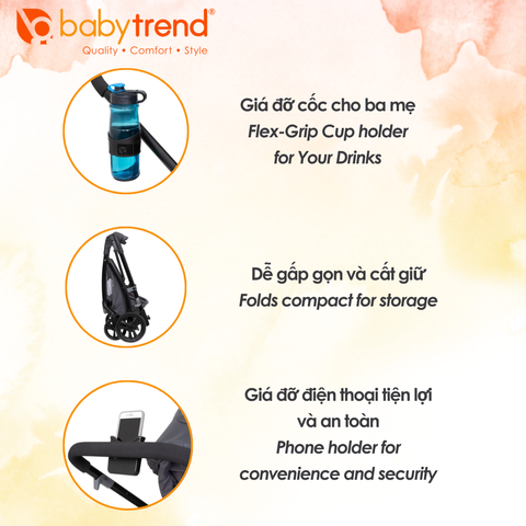 Xe đẩy Nôi Hai Chiều Baby Trend Passport Switch 4 Trong 1 - Xe Đẩy Đa Năng Dành Cho Bé, Phanh Dễ Sử Dụng, Giỏ Đựng Đồ Lớn