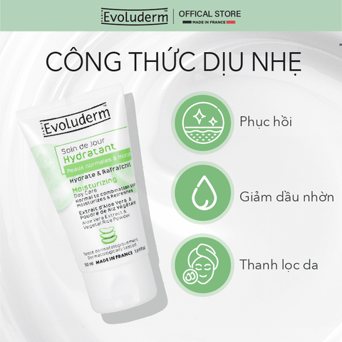 Kem Dưỡng Ẩm Ban Ngày Evoluderm Cho Da Thường & Hỗn Hợp - Giảm Bóng Nhờn, Chiết Xuất Lô Hội, 94% Tự Nhiên, Mỹ Phẩm Thuần Chay