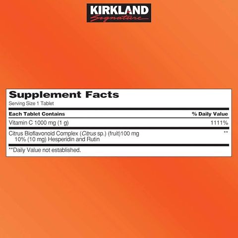 Viên uống Vitamin C 1000mg Kirkland 500 viên - Tăng cường miễn dịch, hỗ trợ collagen, vị cam thơm ngon - Chính hãng Mỹ