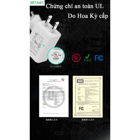 Củ Sạc Nguồn 5V USB MITARY MTR-023 Chứng Nhận UL - Sạc Camera, Đèn Led, Điện Thoại, An Toàn với 5 Chế Độ Bảo Vệ