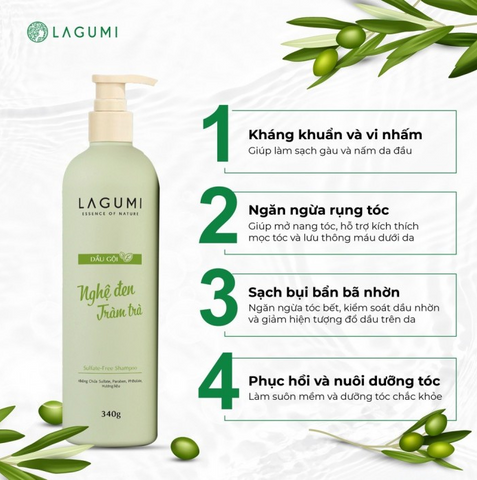 Dầu Gội Lagumi Chiết Xuất Nghệ Đen & Tinh Dầu Tràm Trà - Ngăn Rụng Tóc & Chăm Sóc Da Đầu 340gr - Dành Cho Mẹ Bầu & Trẻ Nhỏ
