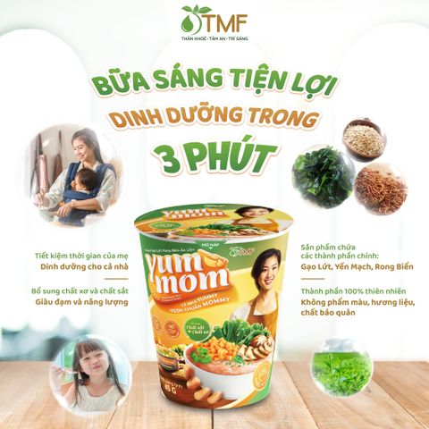 Cháo Gạo Lứt Rong Biển Yến Mạch Ăn Liền 45g Yum Mom - Dinh Dưỡng Cao, Hỗ Trợ Tiêu Hóa, Tiện Lợi Cho Bé Ăn Dặm