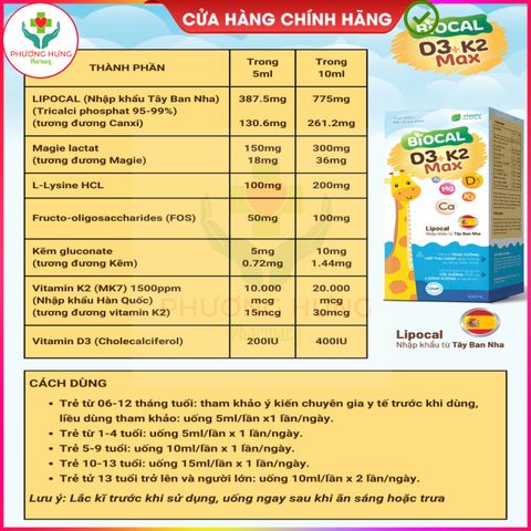 Canxi sinh học BIOCAL D3K2 MAX - Bổ sung Canxi, Vitamin D3, K2 và Magie cho xương chắc khỏe - Dạng chai và gói tiện lợi