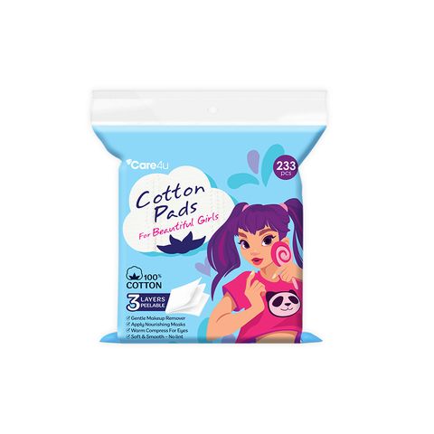 Bông tẩy trang cao cấp Care4U 3 lớp 233 miếng - Bông tẩy trang 100% cotton cho da nhạy cảm, đa năng và không rách