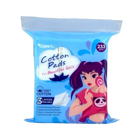 Bông tẩy trang cao cấp Care4U 3 lớp 233 miếng - Bông tẩy trang 100% cotton cho da nhạy cảm, đa năng và không rách