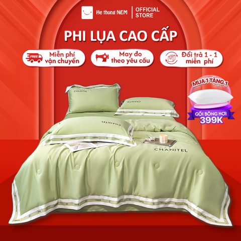 Bộ ga giường phi lụa cao cấp Hệ Thống Nệm bộ set chăn ga drap grap phủ trải giường gối nệm đệm 5 món lụa thái mát lạnh mùa hè