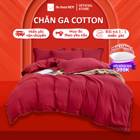 Bộ chăn ga gối cotton tici Hệ Thống Nệm set bộ vỏ chăn ga ra drap grap gối nệm đệm 5 món phủ giường vải cotton 100% cao cấp