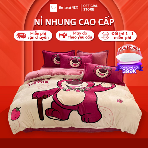 Bộ chăn ga gối đệm 5 món nỉ nhung cao cấp - Mềm mại, sang trọng, thoáng mát, phù hợp mọi không gian ngủ êm ái