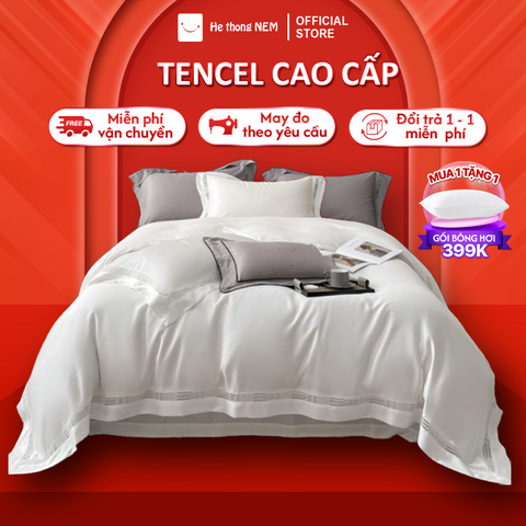 Combo Chăn Ga Gối 5 Món Lụa Tencel Cao Cấp - Sang Trọng, Mềm Mại, Thoáng Khí, Bộ Vỏ Chăn Ra Drap Đầy Đủ, Giao Hàng Nhanh