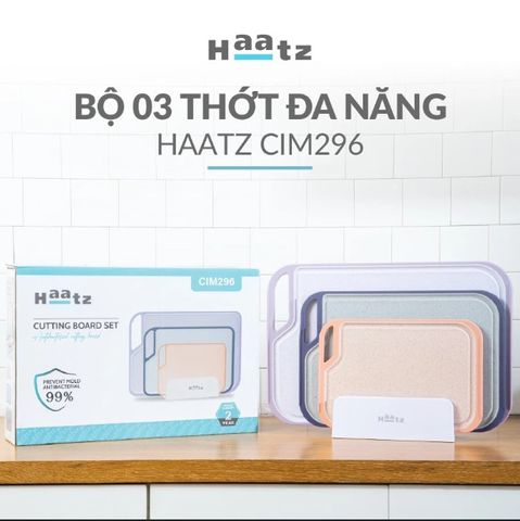 Bộ 3 Thớt Kháng Khuẩn Cao Cấp Haatz CIM296 - Thớt Đa Năng Chất Liệu Polypropylene Chống Nấm Mốc, Dễ Vệ Sinh, Bảo Hành 24 Tháng