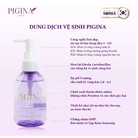 Dung dịch vệ sinh phụ nữ Pigina Lacto 150ml - Gel vệ sinh dịu nhẹ, cân bằng pH, chăm sóc vùng kín, khử mùi hiệu quả