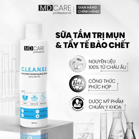 Sữa Tắm MD Care C.L.E.A.N.S.E AHAs & BHA - Tẩy Tế Bào Chết & Giảm Mụn Cho Da Mịn Màng, 200ml