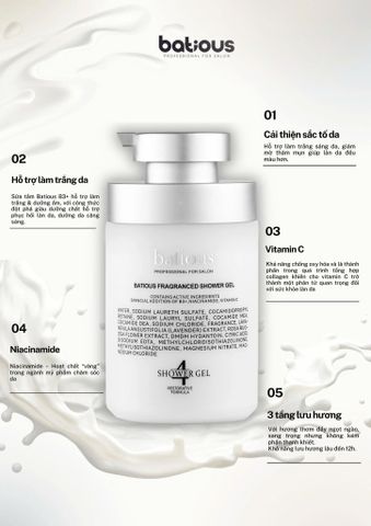 Set Sữa Tắm Trắng Da Batious B3+ Niacinamide 500ml & 300ml - Giúp Làm Sáng Da Khỏe Mạnh, Dưỡng Ẩm Tự Nhiên