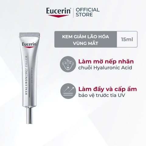 Kem Dưỡng Mắt Eucerin Hyaluron-Filler SPF15 - Giảm Nếp Nhăn, Chống Nắng, Dưỡng Ẩm, Lành Tính cho Da Nhạy Cảm