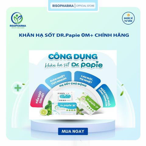 Khăn Lau Hạ Sốt DR.Papie 0M+ - Hạ Nhiệt Giảm Sốt An Toàn Cho Bé, Hộp 5 Gói X 5 Khăn, Ngăn Ngừa Co Giật, Chính Hãng