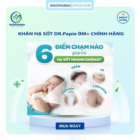 Khăn Lau Hạ Sốt DR.Papie 0M+ - Hạ Nhiệt Giảm Sốt An Toàn Cho Bé, Hộp 5 Gói X 5 Khăn, Ngăn Ngừa Co Giật, Chính Hãng