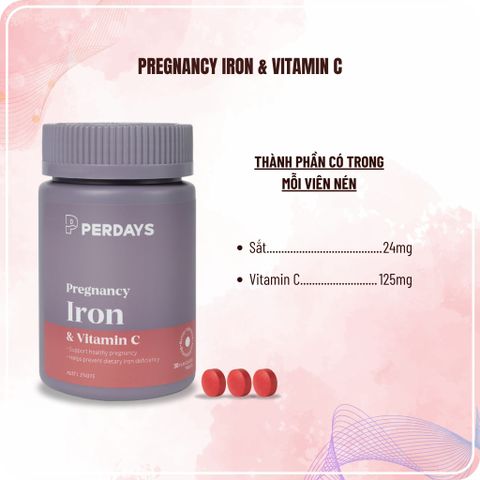 Sắt Bầu Perdays - Bổ Sung Sắt & Vitamin C Tăng Cường Tạo Máu Cho Mẹ Bầu - Hỗ Trợ Giảm Thiếu Máu - Lọ 30 Viên