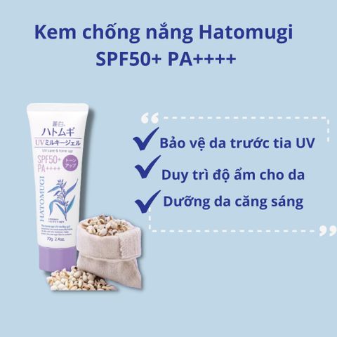 Kem Chống Nắng Nâng Tông Da Hatomugi Nhập Khẩu Nhật Bản - Bảo Vệ Tốt, Giúp Da Tươi Sáng, Hỗ Trợ Chăm Sóc Da Tự Nhiên