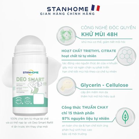 Lăn Khử Mùi Dịu Nhẹ Stanhome Deo Smart 50ml - Khử Mùi Tự Nhiên Cho Trẻ Dậy Thì, Không Cồn, Hương Thơm Duy Trì Suốt 48 Giờ