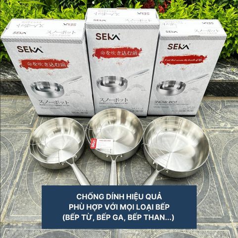 Chảo Chống Dính Sâu Lòng Seka Inox Nguyên Khối, Dùng Mọi Loại Bếp + Vỉ Gác Dầu - Tiện Ích Cho Bếp Gia Đình