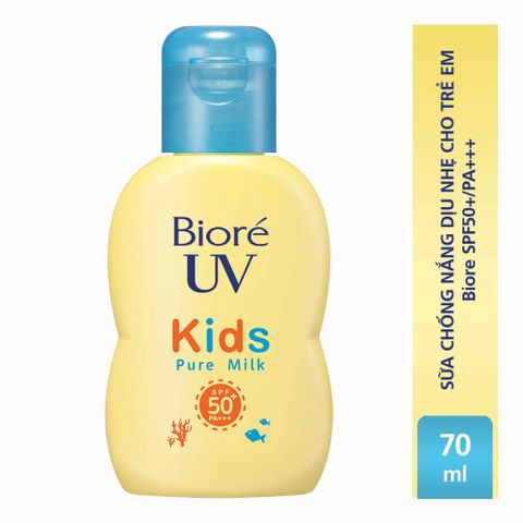 Sữa Chống Nắng Bioré UV Kids Pure Milk SPF50+ PA+++ cho Trẻ Em 70ml - An Toàn, Dịu Nhẹ, Màng Lọc Vật Lý, Không Kích Ứng Da
