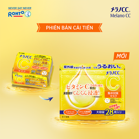 Mặt Nạ Dưỡng Sáng Melano CC - 28 Miếng Cấp Ẩm, Làm Mờ Đốm Nâu, Chiết Xuất Vitamin C, E Giúp Da Rạng Rỡ Tự Nhiên