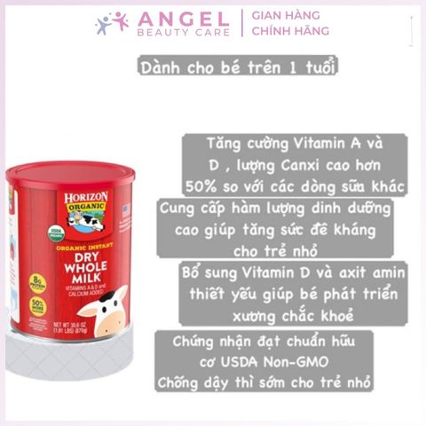 Sữa Tươi Horizon Organic Dry Whole Milk Dạng Bột 870g