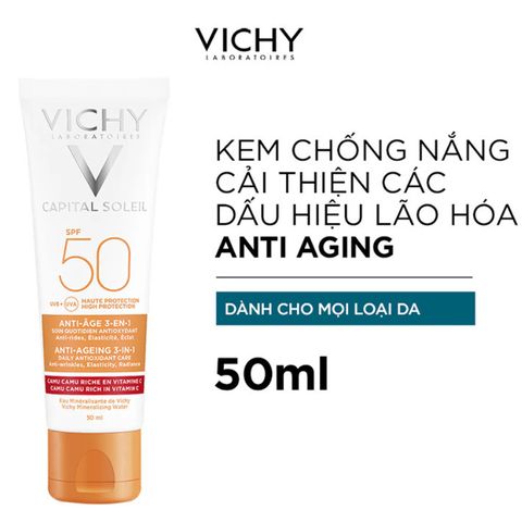 Kem Chống Nắng Ngăn Ngừa Lão Hoá Vichy SPF50+ - Dưỡng Ẩm, Chống Tia UV, 50ml - Sản Phẩm Chăm Sóc Da Bất Liệu Thiếu
