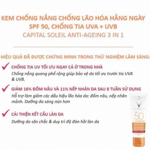 Kem Chống Nắng Ngăn Ngừa Lão Hoá Vichy SPF50+ - Dưỡng Ẩm, Chống Tia UV, 50ml - Sản Phẩm Chăm Sóc Da Bất Liệu Thiếu