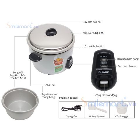 Nồi Cơm Điện Sharp KSH-D40V 3.8L - Dung Tích Lớn, Chức Năng Giữ Ấm 5 Giờ, Hàng Chính Hãng Thái Lan