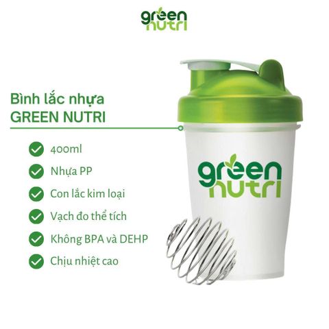 Bình Lắc Green Nutri 400ml Có Quai Xách - Bình Thủy Tinh Pha Bột Thực Phẩm Đa Năng, Dễ Vệ Sinh, Tiện Dụng, Phù Hợp Mọi Người