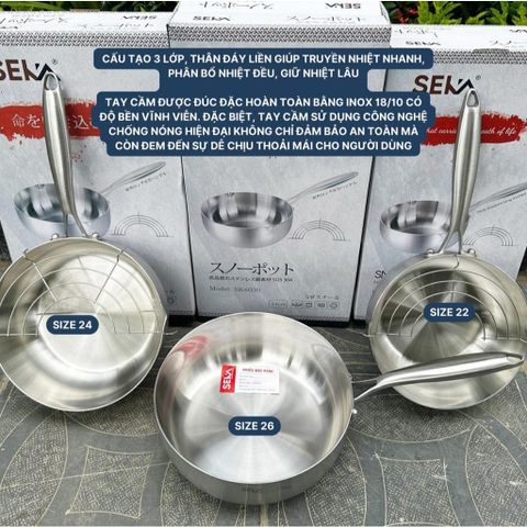 Chảo Chống Dính Inox Nguyên Khối SEKA Sâu Lòng - Dùng Mọi Loại Bếp, Tặng Kèm Vỉ Gác Dầu Chính Hãng, Giữ Nhiệt Lâu