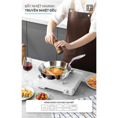 Chảo Cạn Inox 316 Haatz Cao Cấp 3 Lớp, Phù Hợp Mọi Loại Bếp, Đường Kính 20-26cm, Bảo Hành 5 Năm, An Toàn và Bền Bỉ