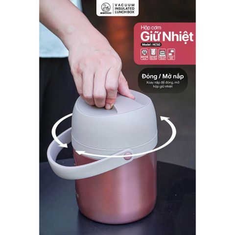 Hộp Cơm Giữ Nhiệt 2GOOD HC50 - 1600ml Inox SUS316 Kèm Thìa & Đũa - Giữ Nóng Thực Phẩm, Tiện Lợi Mang Đi Học, Đi Làm
