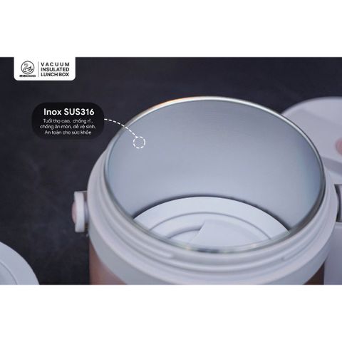 Hộp Cơm Giữ Nhiệt 2GOOD HC50 - 1600ml Inox SUS316 Kèm Thìa & Đũa - Giữ Nóng Thực Phẩm, Tiện Lợi Mang Đi Học, Đi Làm