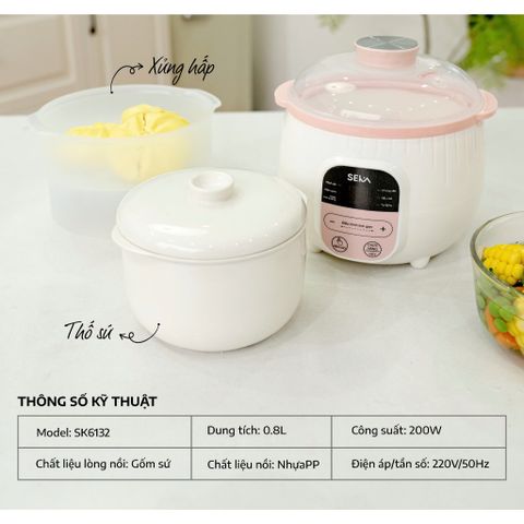 (Bảo Hành 1 Năm) Nồi Nấu Cháo Chậm SEKA SK6132 Dung Tích 0.8L, 6 Tính Năng, Hàng Chính Hãng