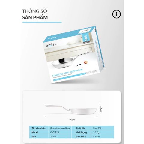 Chảo Cạn Inox 316 Cao Cấp Haatz 3 Lớp Liên Khối - Bảo Hành 5 Năm, Đa Năng Sử Dụng Cho Tất Cả Các Loại Bếp