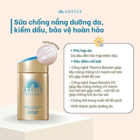 Kem Chống Nắng Anessa Perfect UV Sunscreen Milk SPF50+ 60ml - Bảo vệ da hoàn hảo, không nhờn rít, chống thấm nước, phù hợp mọi loại da