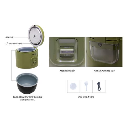 Nồi cơm điện SUNHOUSE MAMA 1.8L SHD8665G - Nấu cơm ngon, giữ ấm, thiết kế hiện đại, phù hợp cho 4-6 người dùng