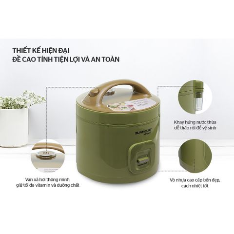 Nồi cơm điện SUNHOUSE MAMA 1.8L SHD8665G - Nấu cơm ngon, giữ ấm, thiết kế hiện đại, phù hợp cho 4-6 người dùng