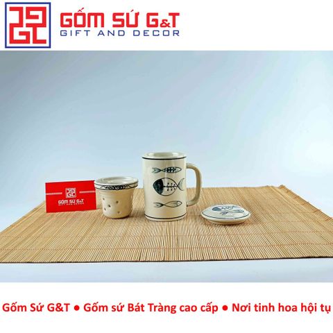Cốc Lọc Trà Gốm Sứ Họa Tiết Xương Cá - Sang Trọng, Thẩm Mỹ, Quà Tặng Độc Đ đáo cho Người Yêu Trà