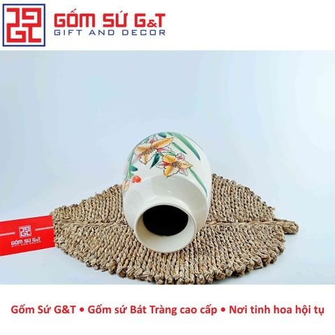 Lọ Hoa Gốm Sứ Họa Tiết Hoa Loa Kèn Dáng Phích Vuông - Vật Phẩm Phong Thủy Sang Trọng, Quà Tặng Ý Nghĩa