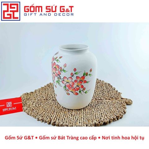 Lọ Hoa Đèn Lồng Gốm Sứ Vẽ Đào Hồng - Trang Trí Nhà Cửa Sang Trọng và Độc Đáo